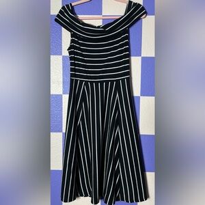 Mossimo Off Shoulder Knit Fit & Flare Black Dress with White Stripes - Size M